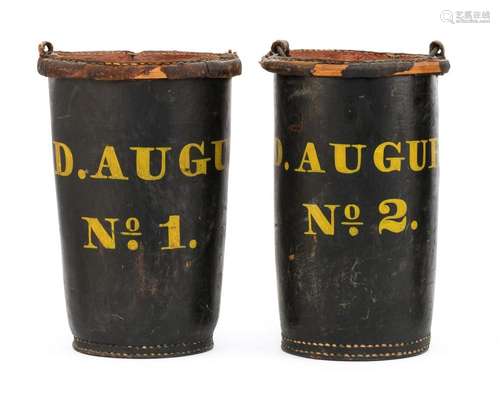 PAIR OF LEATHER FIRE BUCKETS Found in Maine. Both with 