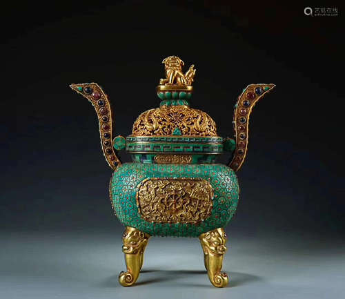 A DRAGON PATTERN GILT BRONZE CENSER