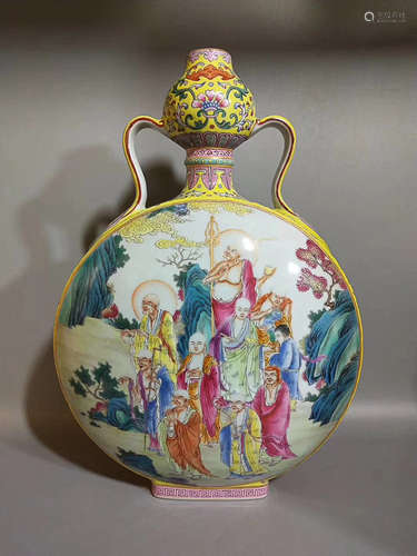 AN IMMORTAL PATTERN ENAMEL FLAT BOTTLE