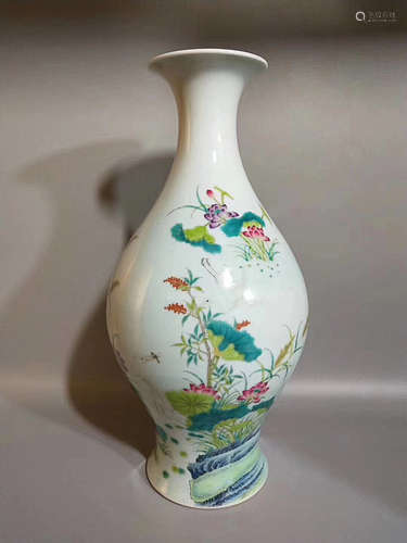 A FLOWER&BIRD PATTERN ENAMEL OLIVE DESIGN BOTTLE