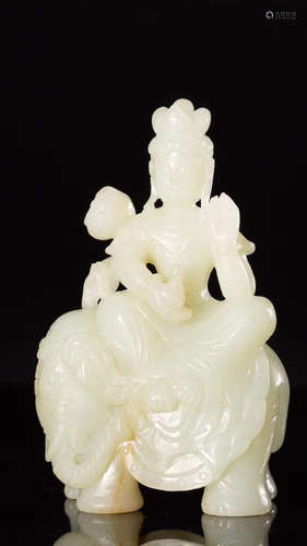 20TH CENTURY, A BUDDHA DESIGN HETIAN JADE FIGURE, CHUANGHUI PERIOD