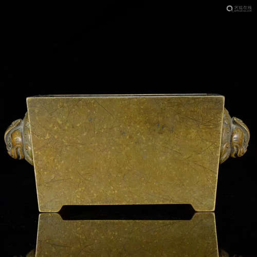 17-18TH CENTURY, A DOUBLE-EAR SQUARE BRONZE FURNACE, EARLY QING DYNASTY