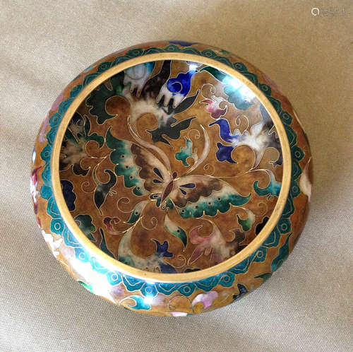 A COPPER CLOISONNE ENAMEL WRITING BRUSH WASHER