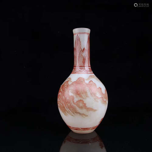 A LANDSCAPE PATTERN COLOURED GLAZE VASE