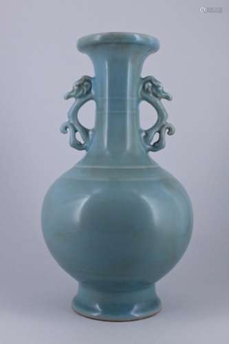 Large Qing Light Blue Floral Double Ear Vase