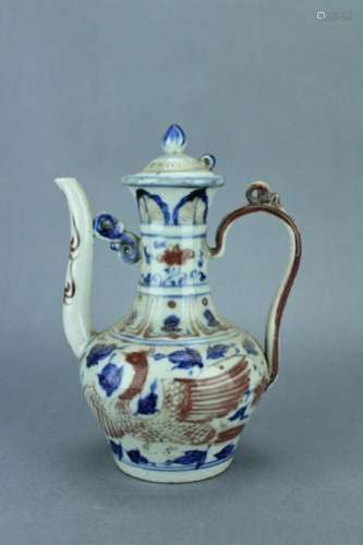 Ming Blue&White Red Phoenix TeaPot XuanDe Period
