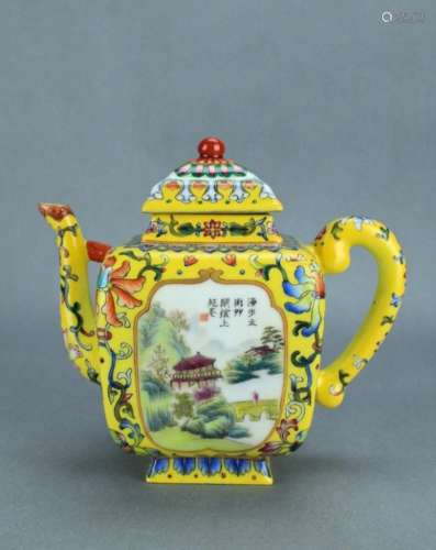 Qing Famille Rose Double Slide Painting Teapot Qia