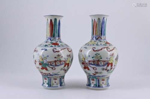 Pair of Ming Dou Cai Porcelain Vase Chenghua Mark