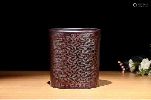 A ROSWOOD BRUSH POT LATE QING DYNASTY