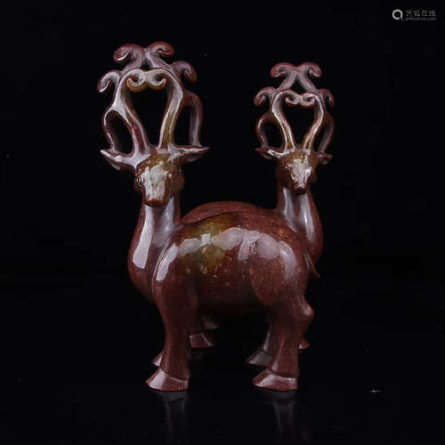 A PAIR OF DEER DESIGN OLD HETIAN JADE ORNAMENTS