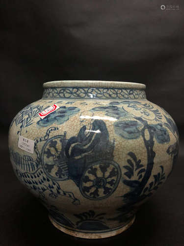 13-14TH CENTURY, A BLUE&WHITE JAR, YUAN DYNASTY