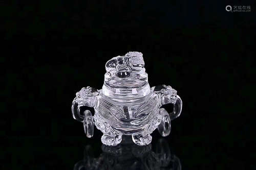 A CRYSTAL TRIPLE FEET CENSER  LATE QING DYNASTY