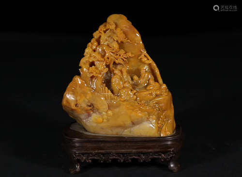 17-19TH CENTURY, A SHOUSHANG FIELD-YELLOW STONE CARVING ORNAMENT, QING DYNASTY