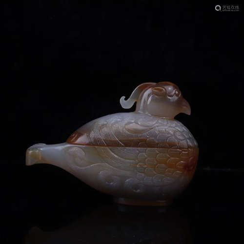 A NATURAL OLD AGATE BIRD DESIGN BOX ORNAMENT