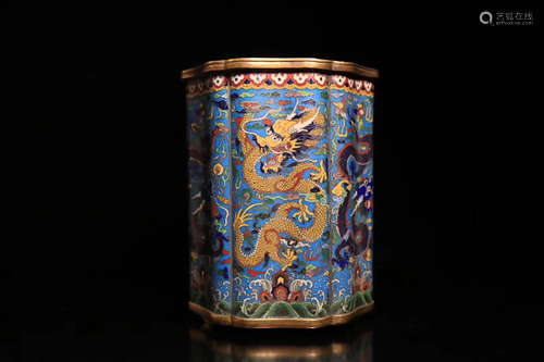 A GILT CLOISONNE DRAGON PATTERN BRUSH POT