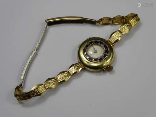 A Lady's Vintage 9ct Yellow Gold and Enamel Half Hunter Rolex Wrist Watch