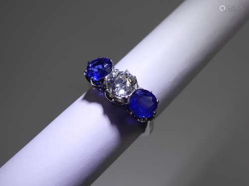 An Edwardian Natural Royal Blue Burmese Sapphire and Diamond Ring