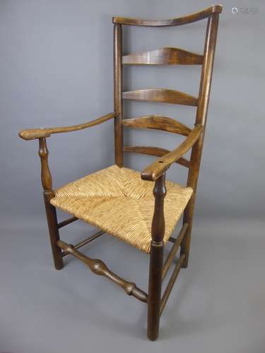 Circa 1810 Rush-Seated Ladder Back Elbow Chair