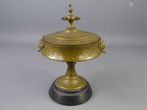 A Brass Pugin-Style Communion Vessel and Cover