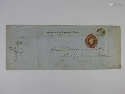 Postal History - GB 1854 6d Embossed on Long Envelope with London twin 46 cancels.