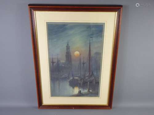 Charles John Delacey (1856-1936), watercolour depicting 'The Thames by Moonlight'