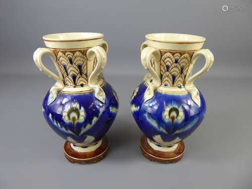 Late 19th Century Minton's Art Pottery Studio Kensington Gore, Pair of Rare Blue Poppy Vases