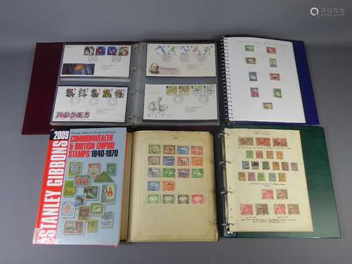 Box of Three Stamp Albums and Loose of QV to QEII period GB, Empire and Commonwealth mint and used stamps plus SG 2009 Commonwealth and Empire 1840-1970 Catalogue and QEII FDC album