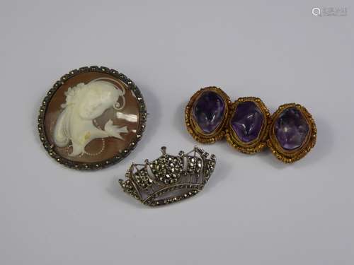 Antique Silver Gilt and Amethyst Brooch