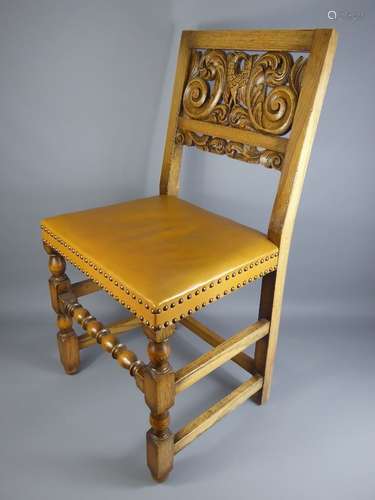 Five Handsome Oak Carved Dining Chairs