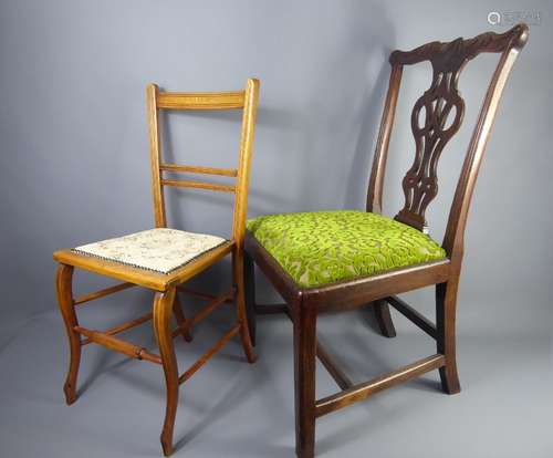 An Antique Chippendale Style Chair with patterned green velvet seat