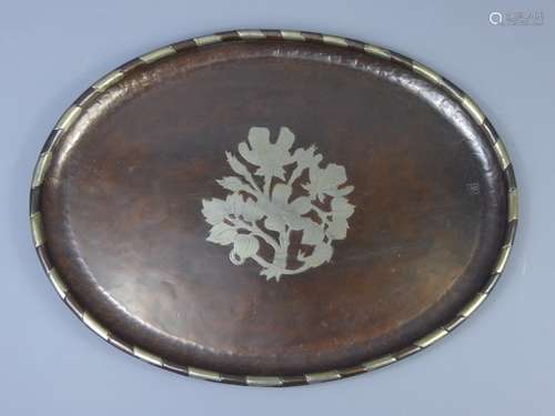 Hugh Wallis Arts and Crafts Hammered Copper and Silver Tray