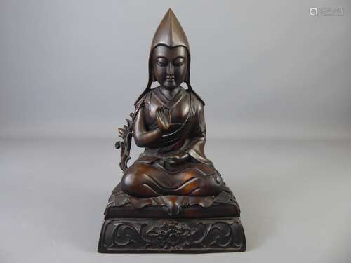 A Wooden Seated Figure of Tsongkapa