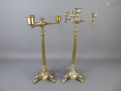 A Pair of Antique Tapered Brass Column Candlesticks