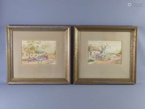 A.D Bell (Wilfred Knox) 1884-1966, Pair of Watercolours, entitled 'End of Day' and a 'Worcestershire Lane'