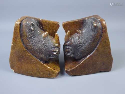 A Pair of  Stone African Shona Art Book Ends