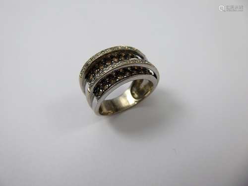 An 18ct White Gold White & Brown Diamond Cocktail Ring