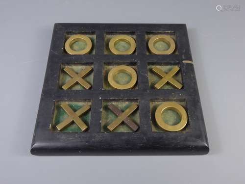 A Vintage Mahogany Brass Noughts & Crosses Board