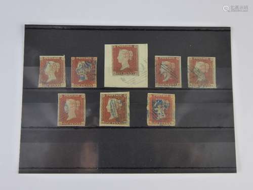 GB 1841 1d Reds x 8 all with blued cancels,