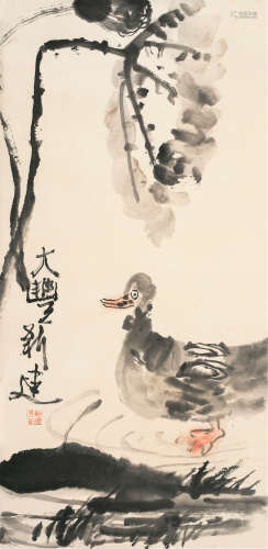 朱新建（1953～2014） 鸭戏图 立轴 纸本