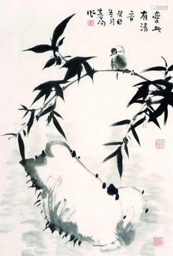 霍春阳（b.1946） 竹石图 软片 纸本