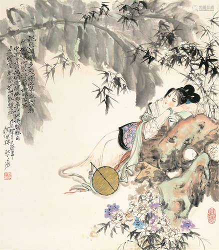 韩敏（b.1929） 仕女图 立轴 纸本