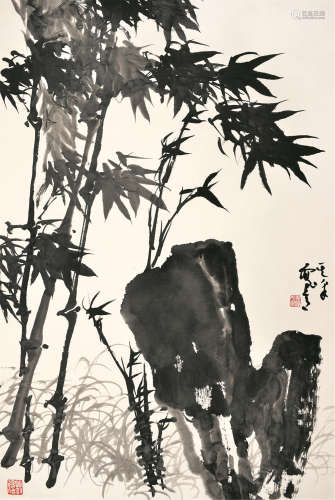 孙其峰（b.1920） 竹石图 镜片 纸本
