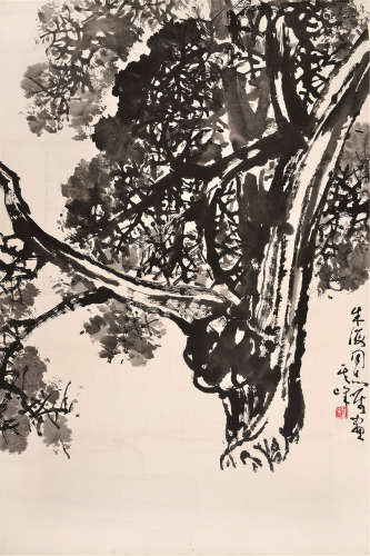 孙其峰（b.1920） 柏树图 托片 纸本