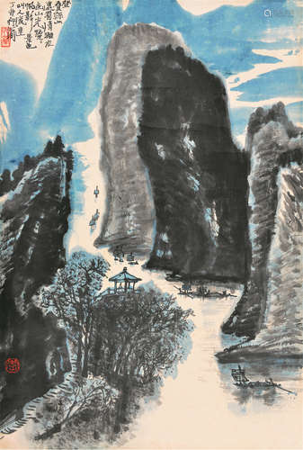 李行简（b.1937.8） 漓江山水 立轴 纸本