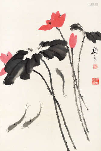 毕颖之（1910～2004） 荷花 软片 纸本