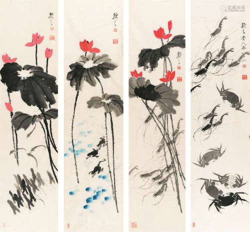 毕颖之（1910～2004） 花鸟四条屏 软片 纸本
