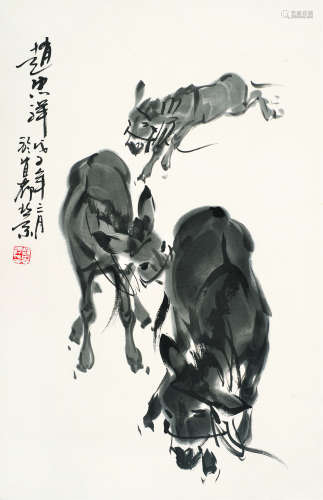 赵忠祥（b.1942） 三驴图 镜片 纸本