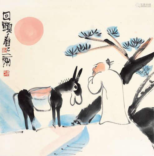 刘二刚（b.1947） 回头看看 立轴 纸本