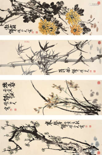 刘宝纯（b.1932） 四君子 镜片 纸本