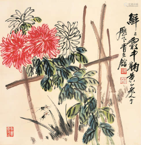 王天池（1914.3 ～1986.9.5） 菊花图 立轴 纸本
